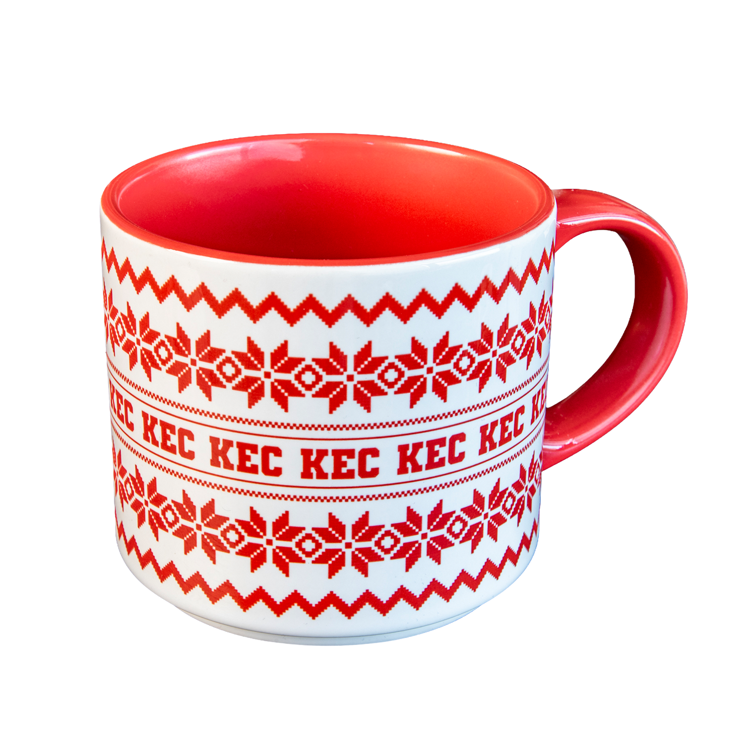 Mug, Rotes Interieur, Musterbecher, Keramiktasse, Strickmuster