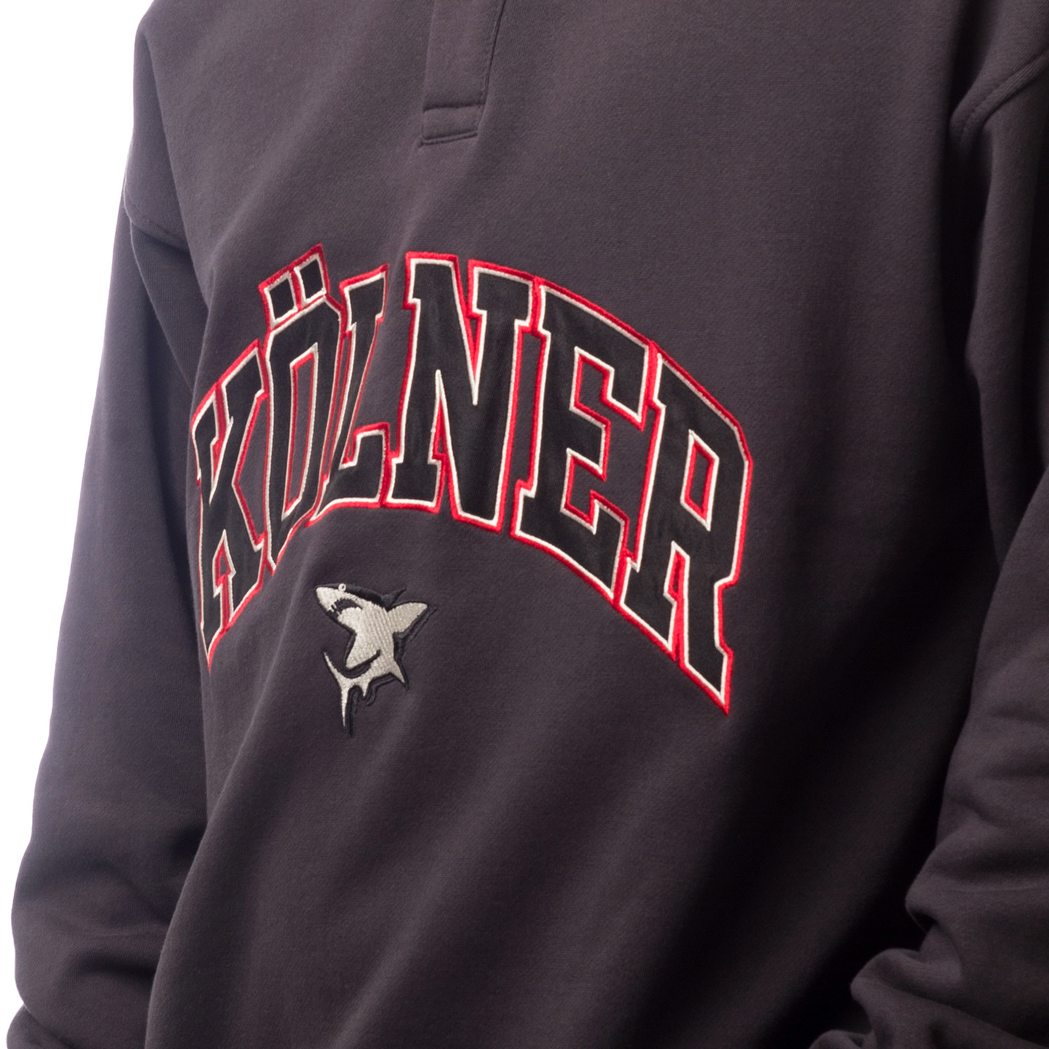 hoodie, pullover, stickerei, logo, dunkelgrau