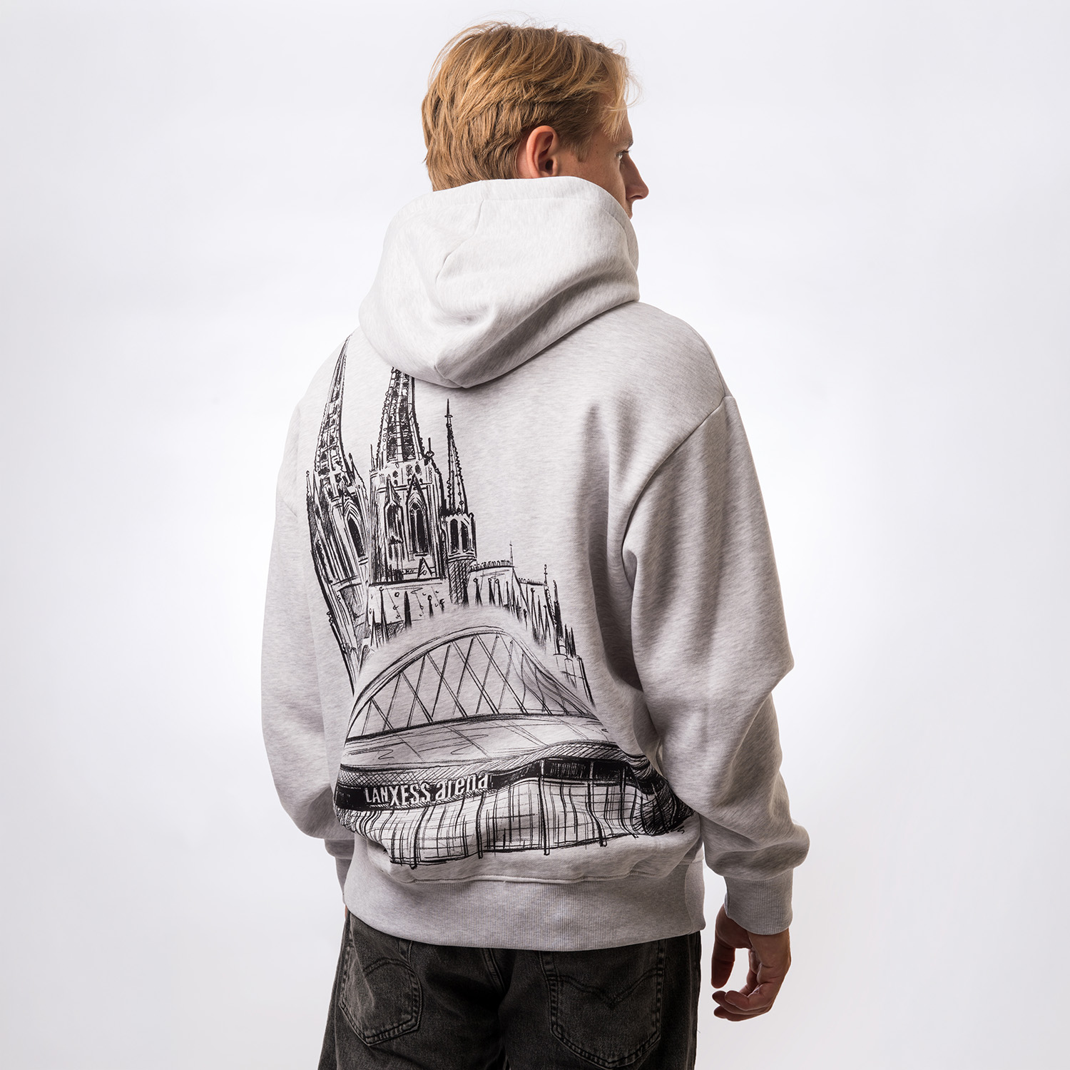 hoodie, grau, Grafik, urban, Brücke