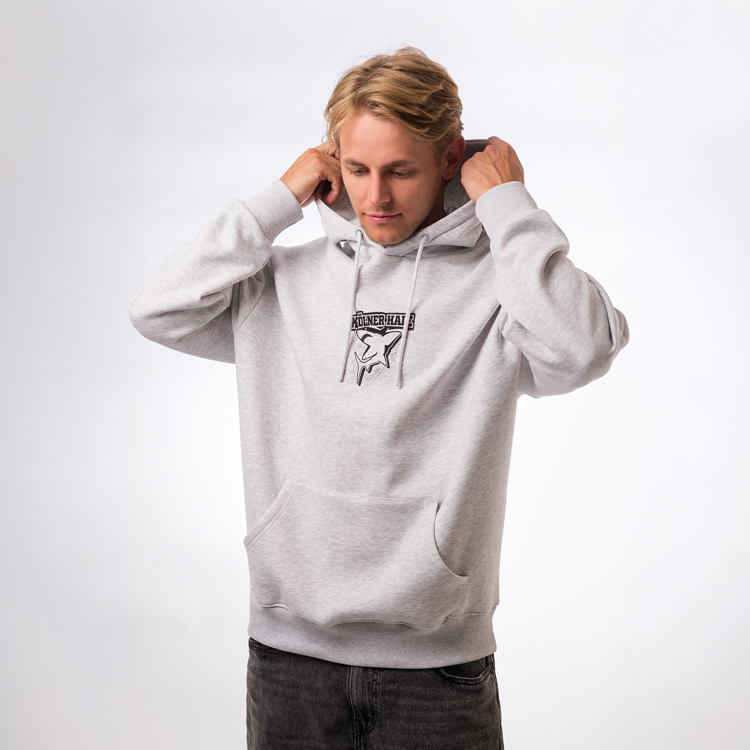 Hoodie, Hoodie, Grau, Kangurentasche, Print-Logo