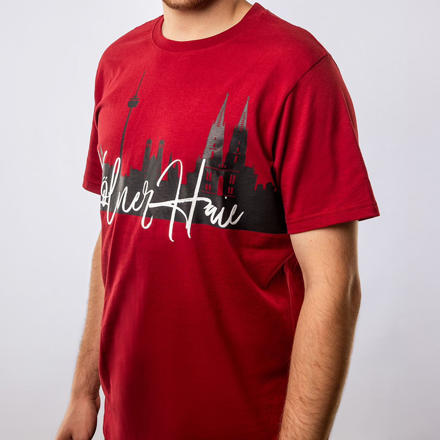 T-Shirt, Rot, Logo-Silhouette, City-Skyline, Grafikdruck