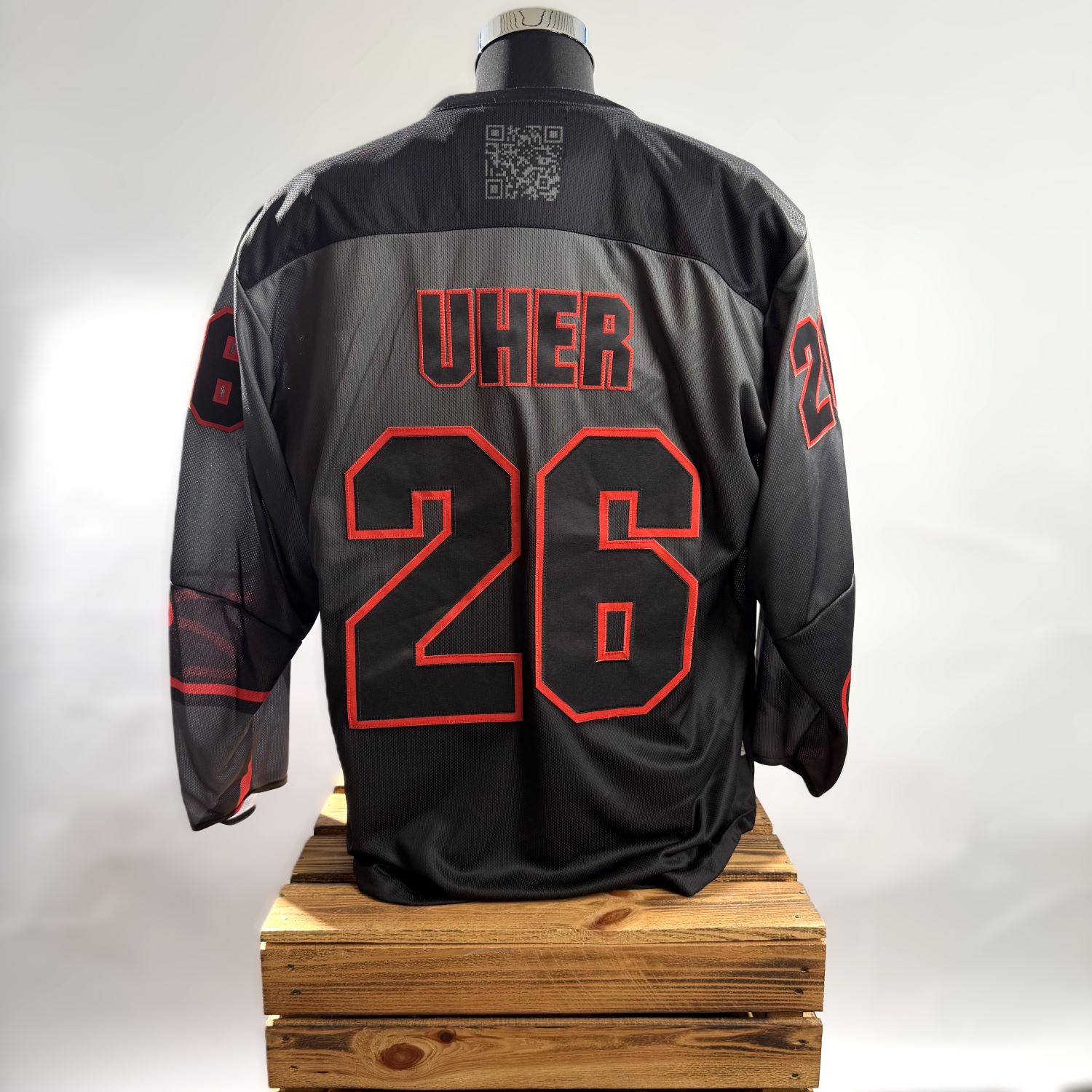 Jersey, Hockey-Jersey, Rückennummer 26, Schwarzrot, Mesh-Gewebe