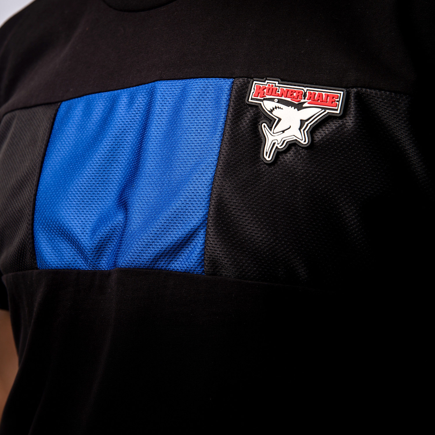 T-Shirt, Mesh panel, Blau, Schwarz, Aufnäher-Logo