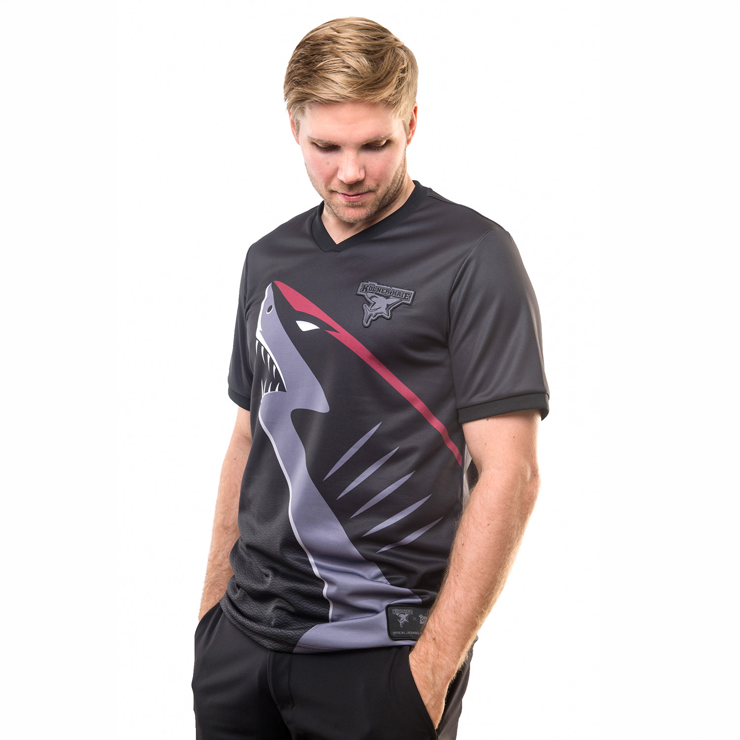 T-Shirt, Kurzarm, Grafik, Hai-Druck, Dunkelgrau