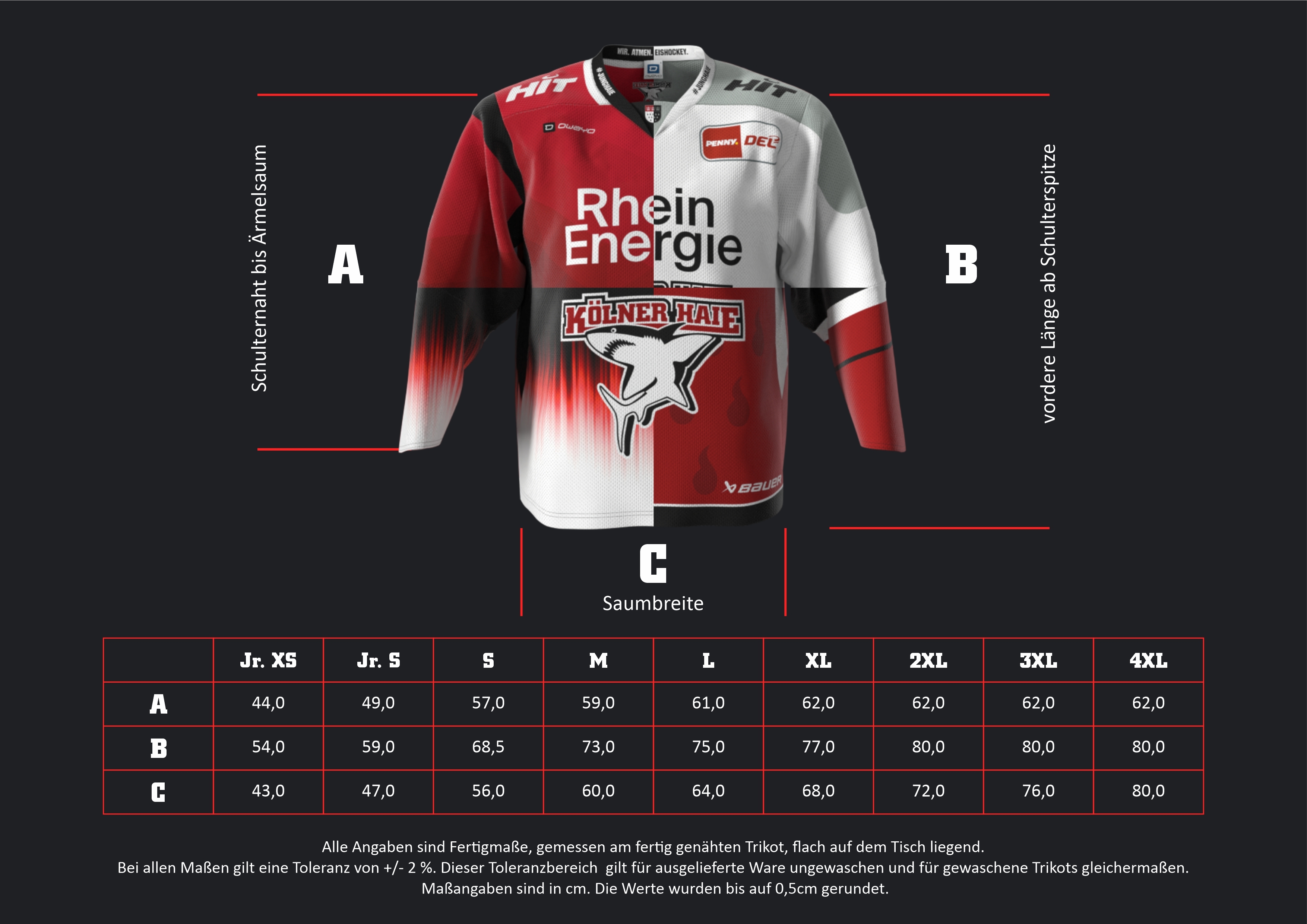 Jersey, Hockey-Trikot, Halbrot-weiß, Köln Haie, Team-Trikot