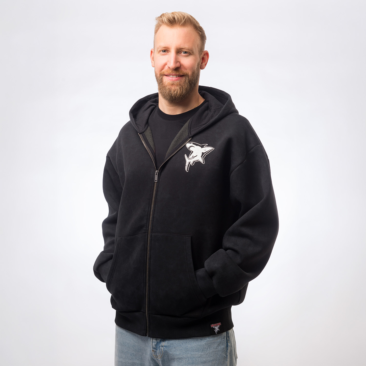 Hoodie, Reißverschlussjacke, Schwarz, Logo, Taschen