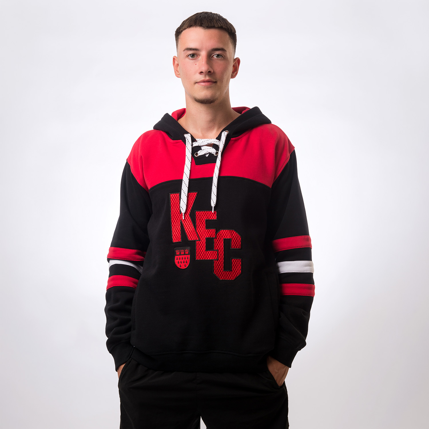 Hoodie, Colorblock, Rot-schwarz, Kordelzug, KSC Flair