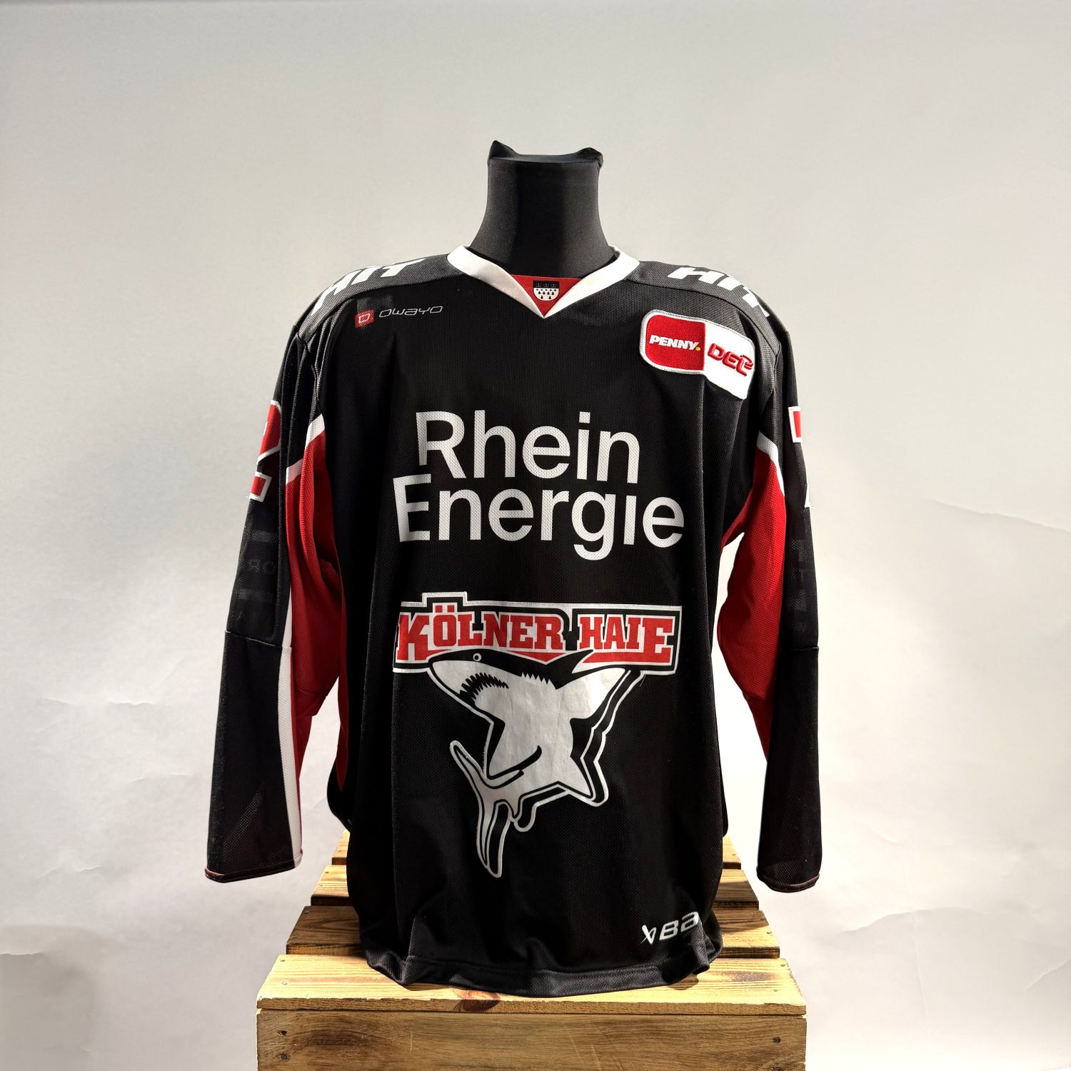 Hockeytrikot, Langarm, Schwarz, Werbeaufdruck, KölnerHaie