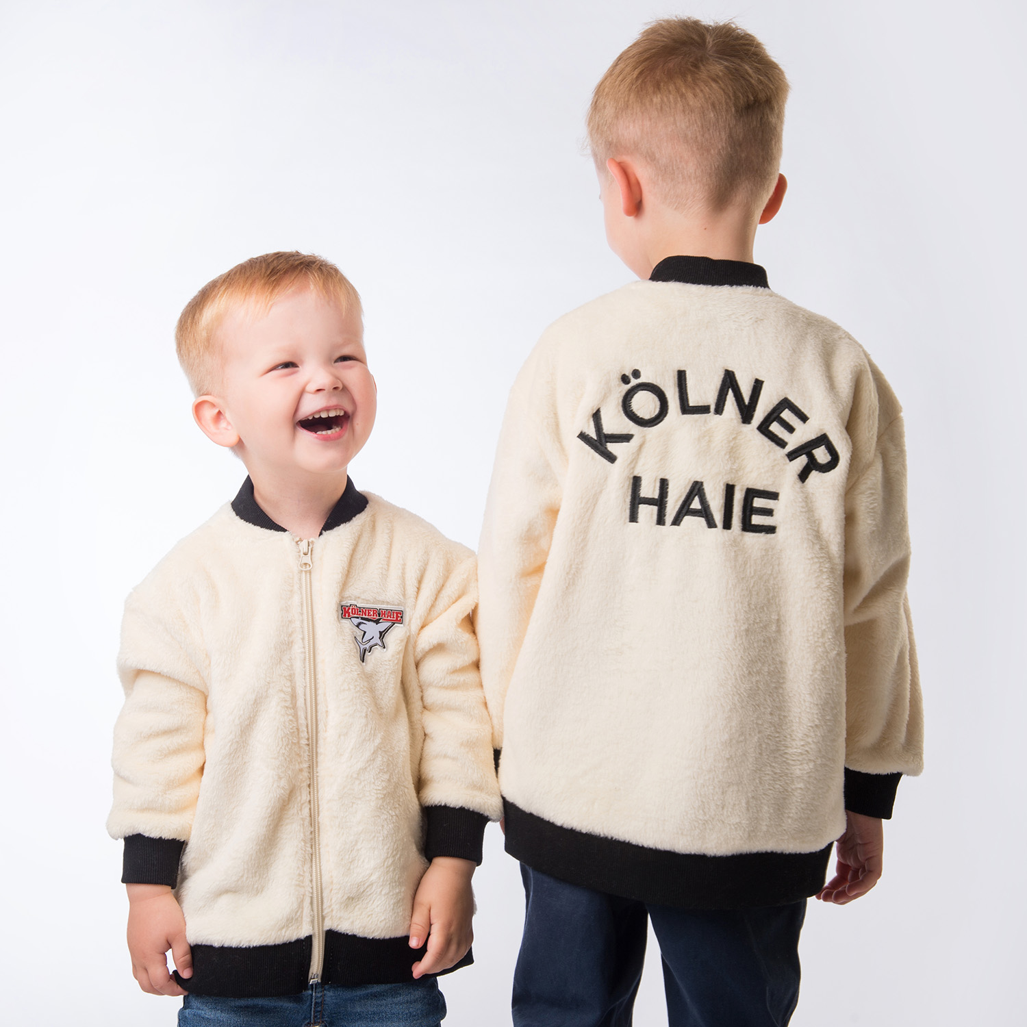 Kinderjacke, Fleecejacke, Beige, Reißverschluss, Köln Haie